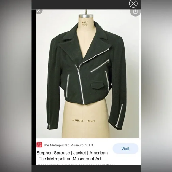 BlACK WOOL MOTORCYCLE JACKET: STEPHEN SPROUSE MUSEUM PIECE SIZE M - Picture 1 of 14